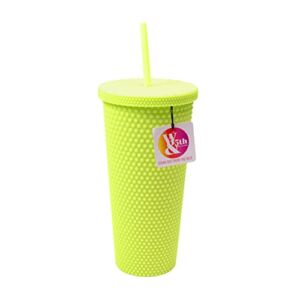 Matte Studded Tumbler with Lid & Straw, Reusable BPA Free Plastic Water Bottle, Travel Friendly Water/ Iced Coffee/ Cold Brew/ Smoothie Textured Cold Cup, 24oz (Yellow)