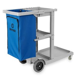 Commercial Janitorial Cleaning Cart Wheels Housekeeping Caddy with Cover, Shelves, and Vinyl Bag for Restaurant Canteen