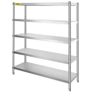 VEVOR Storage Shelf, 5-Tier Storage Shelving Unit, Stainless Steel Garage Shelf, 70.9 x 17.7 x 70.9 inch Heavy Duty Storage Shelving, 1650 Lbs Total Capacity with Adjustable Height