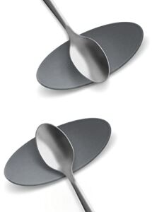 Carrotez Small Silicone Coffee Spoon Rest 2 pcs (0.2″ x 1.6″ x 3.74″), Spoon Holder Flexible almond-Shaped for Next to Coffee Maker – Kitchen Utensil Rest, Deep Grey