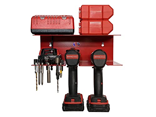 Drill Organizer Rack | Cordless Drill Wall Mount Wall Charging Station Shelf & Drill Bit Storage | Holds 2 Drills, 1 Charger, 21 Bit Holes | Compatible with All Cordless Drill Brands | MADE IN USA | The Storepaperoomates Retail Market - Fast Affordable Shopping
