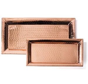 Colleta Home Hammered Tray – Set of 2, Serving Platter 16×8 Inch, Rectangular Serving Dish 12×6 Inch, Pure Copper, Stackable – Nesting Trays (2 Pack Copper Rectangle)