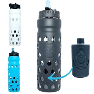 Epic Escape | Glass Water Bottle with Filter | USA Made Filter | Dishwasher Safe | Borosilicate Glass with Silicone Sleeve | BPA Free Water Bottle | Removes 99.99% Tap Water Contaminants | Filtered