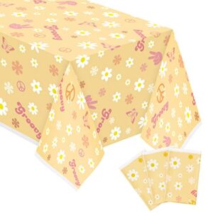 A1diee 3Pcs Groovy Retro Hippie Boho Party Tablecloths Daisy Flower Disposable Rectangle Plastic Waterproof Table Covers Hippie 60’s Themed Birthday Party Decor Supplies for Girls Kids Baby Shower