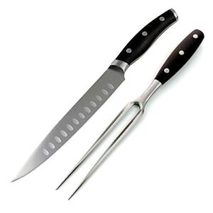 Carving Knife and Fork Set – with 8″ Carving Knife &8 ” Straight Metal Fork Triple-Rivet German Steel Forged Kitchen Carving Set, Professional Meat Carving Knife Gourmet BBQ Tool Set