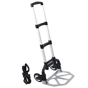 Varbucamp Folding Hand Truck and Dolly, 165lbs Aluminum Portable Hand Cart with Black Bungee Cord,Telescoping Handle and Rubber Wheels, White