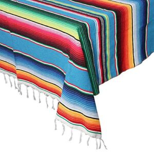 OurWarm 59 x 84 Inch Mexican Tablecloth Serape Blanket for Mexican Party Wedding Decorations, Large Square Cotton Fringe Table Cloth Colorful Mexican Blanket Outdoor Fiesta Table Cover Picnic (Blue)