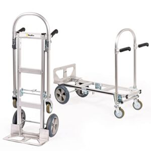HaulPro Junior Heavy Duty Convertible Hand Truck with Double Grip Handles – Aluminum Dolly Cart for Moving – 1,000 LB Capacity – Converts from Hand Truck to Platform Push Cart – 52″ L x 41″ W x 44″ H