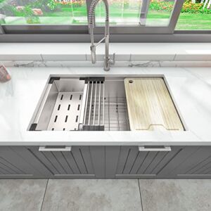 Sinber 32”Undermount 16 Gauge Single Bowl Workstation 304 Stainless Steel Kitchen Sink With Accessories