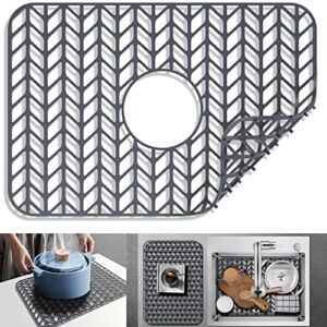 Silicone sink mat protectors for Kitchen 18.2”x 12.5”.JIUBAR Kitchen Sink Protector Grid for Farmhouse Stainless Steel accessory with Center Drain.