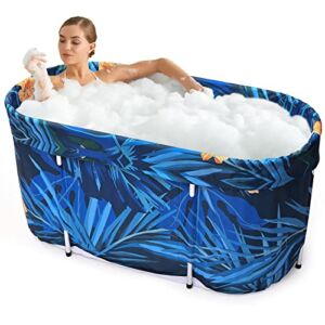 AellerSen Portable Bathtubs, Foldable Soaking Bathing Tub for Adults, Oval Bathtubs for Showers, with Thick Insulation Foam to Keep The Temperature (Blue)