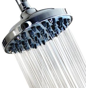 6” Fixed Shower head -High Pressure Showerhead – Anti-clog Anti-leak – DISASSEMBLY CAPACITY – Powerful Shower Spray against Low water flow- Adjustable Metal Swivel Ball 2.5 GPM Chrome