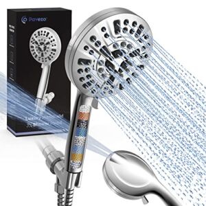 Pavezo High Pressure Shower Head Handheld, Detachable Shower Head with Hard Water Filter Hand Held, Extra Long 72″ SS Hose 10-mode Portable for Bathroom Outdoor, Powerful to Clean Tile & Pets, Chrome