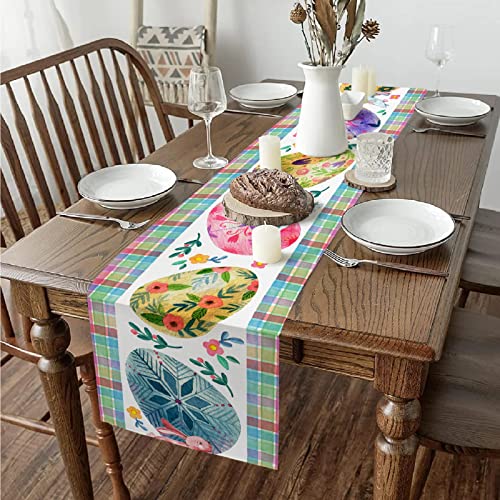 PROCIDA Easter Bunny Egg Table Runner Burlap, Easter Floral Painted Eggs Seasonal Spring Holiday Kitchen Dining Table Runner for Home Party Decor | The Storepaperoomates Retail Market - Fast Affordable Shopping