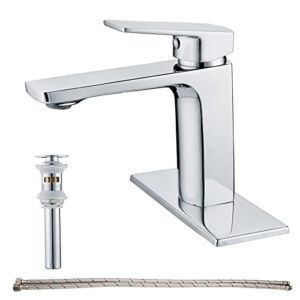 Chrome Bathroom Faucet Single Handle Bathroom Vanity Sink Faucet with Pop-up Drain and Faucet Supply Lines Rv Lavatory Vessel Faucet Basin Mixer Tap