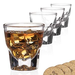 ECODESIGN-US Set of 4 Gibraltar Rocks / Espresso Glasses – 4.5 ounce – for cortado coffee shots – w/ coasters