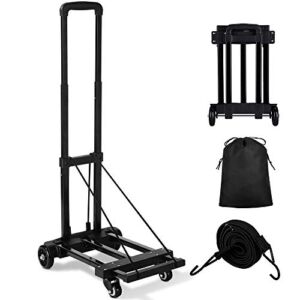 Orange Tech Folding Hand Truck, 155 lbs Heavy Duty Luggage Cart, 4 Wheels Solid Construction, Portable Fold Up Dolly, Compact and Lightweight for Luggage, Personal, Travel, Moving and Office Use