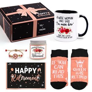 Retirement Gifts for Women Happy Retirement Gift Box Set for Coworker Boss Teacher Nurse Mom Grandma Funny Retirement Gifts–Bracelet, Mug, Socks, Candle, and Gift Card Leaving Farewell Christmas Gift