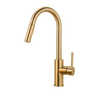 FORIOUS Gold Kitchen Faucet with Pull Down Sprayer, Kitchen Faucet Sink Faucet with Pull Out Sprayer, Single Hole and 3 Hole Deck Mount, Single Handle Copper Kitchen Faucets, Champagne Bronze