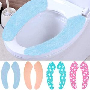 Yomety 4 Pairs of Soft and Warm Toilet Seat Cover, Can Clean and Reuse Toilet Pads, Suitable for Toilet Rings of Different Shapes, Portable and Easy Installation