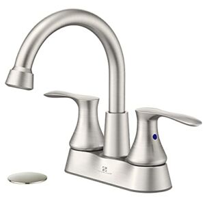 HOMELODY Bathroom Faucet 4 inches Lavatory Faucet Swivel Spout Centerset Bathroom Sink Faucet 3 Holes with Pop Up Drain, Brushed Nickel