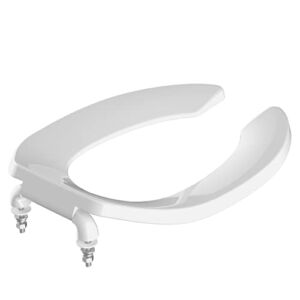 Commercial Heavy Duty Open Front Toilet Seat Without Cover, Never Loosen, Elongated, White, Plastic(18.5”)