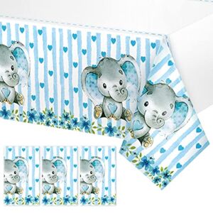 Blue Elephant Tablecloth for Baby Shower Decorations Boy Baby Shower Table Covers Blue Baby Boy Elephant Tablecloth Plastic Rectangle Table Decors for Baby Boy Party Birthday Party Supplies