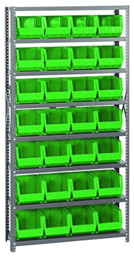 Quantum Storage Systems QSBU-239GN Giant Open Hopper Steel Shelving System, 12″ D x 36″ W x 75″ H, with 8 Shelves and 28 QUS239 Bins, Green | The Storepaperoomates Retail Market - Fast Affordable Shopping