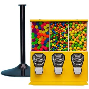 Vending Machine – Commercial Gumball and Candy Machine with Stand – Yellow Triple Vending Machine with Interchangeable Canisters – Coin Operated Candy Dispenser and Gumball Machine – Vending Dispenser