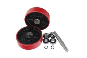 7″ x 2″ Pallet Jack Steer Wheels Replacement Kit with Axle 20 mm ID Bearings Poly Tread