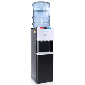 PUREPLUS Water Cooler Top Loading Water Dispenser, Hot Cold & Room Temperature Water, Child Safety Lock, Holds 3 or 5 Gallon Bottles, Compression Refrigeration Technology, ETL Approved, Black