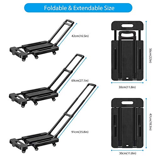 Lemonda 6 Wheels Folding Hand Truck with 2 Elastic Ropes ,400lbs Heavy Duty Luggage Cart,Utility Dolly Platform Cart for Car House Office Luggage Moving | The Storepaperoomates Retail Market - Fast Affordable Shopping