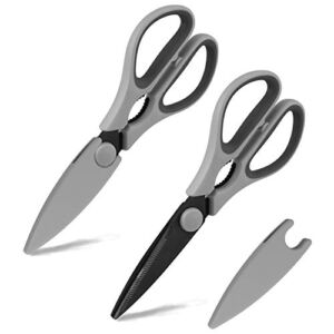 Country Kitchen Set of 2 Kitchen Scissors- Stainless Steel Kitchen Shears, Cooking Scissors for Cutting Meat, Chicken, Herbs and Produce with Blade Cover and Soft Grip Handles – Grey