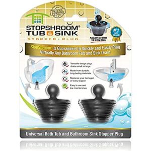 StopShroom Tub 2 Pack Universal Stopper for Bathtub and Bathroom Sink Drains, Black Plug 2pk, 2 Count