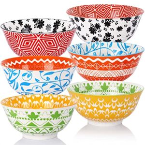 Vivimee Porcelain Cereal Bowls Set of 6, 24 Ounce Colorful Soup Bowls, Ceramic Oatmeal Bowls for Cereal, Soup, Pasta, Oatmeal, Salad and Rice, Microwave and Dishwasher Safe Eating Bowls for Kitchen