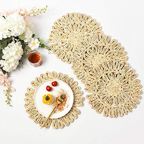 IcosaMro Round Woven Placemats for Dining Table Set of 4 11 Inch Small Natural Braided Rattan Tablemat Hollow Wicker Charger Plates for Holiday Thanksgiving Christmas Kitchen Table Mat, Beige | The Storepaperoomates Retail Market - Fast Affordable Shopping