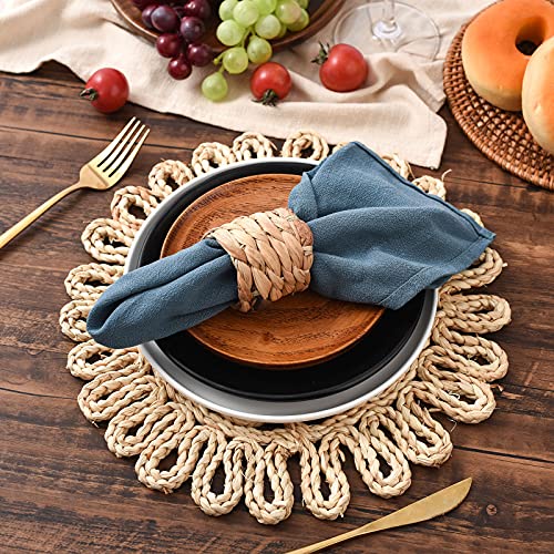 IcosaMro Round Woven Placemats for Dining Table Set of 4 11 Inch Small Natural Braided Rattan Tablemat Hollow Wicker Charger Plates for Holiday Thanksgiving Christmas Kitchen Table Mat, Beige | The Storepaperoomates Retail Market - Fast Affordable Shopping