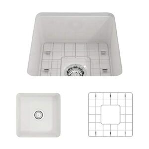 BOCCHI 1359-001-0120 Sotto Undermount Fireclay 18 in. Single Bowl Kitchen Sink with Protective Bottom Grid and Strainer in White