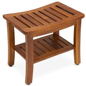 TeakCraft Teak Shower Bench with Shelf 21 Inch, Fully Assembled Teak Wood Shower Stool & Spa, Shower Bench for Elderly, Indoor and Outdoor Use, The Hermod