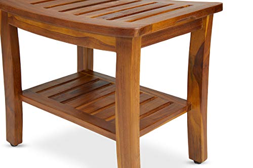 TeakCraft Teak Shower Bench with Shelf 21 Inch, Fully Assembled Teak Wood Shower Stool & Spa, Shower Bench for Elderly, Indoor and Outdoor Use, The Hermod | The Storepaperoomates Retail Market - Fast Affordable Shopping