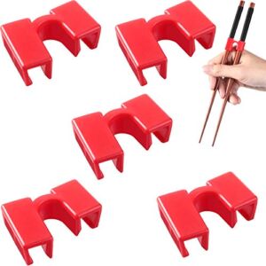 5 Pairs Reusable Chopstick Helpers Practice Chinese Chop Stick Training Chopsticks for Many Age, Kids, Adult, Beginner, Trainers or Learner (Red)
