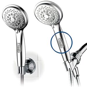 HotelSpa 7-setting AquaCare Series Spiral Handheld Shower Head Luxury Convenience Package with Pause Switch, Extra-long Hose PLUS Extra Low-Reach Bracket Stainless Steel Hose – All-Chrome Finish