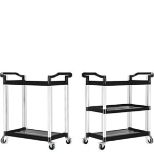 Plastic Utility Bussing Cart with Wheels (3 Shelves | 20”W x 42”L, Gray)