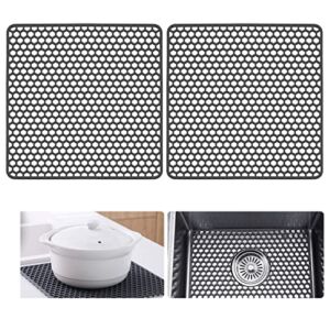 2 PCS Silicone Sink Protector, kitchen Sink Mats Grid Accessory, Folding Heat Resistant Non-slip Sink Mat for Bottom of Farmhouse Stainless Steel Porcelain Sink (Grey,13.5 ”x 13.5 ”)