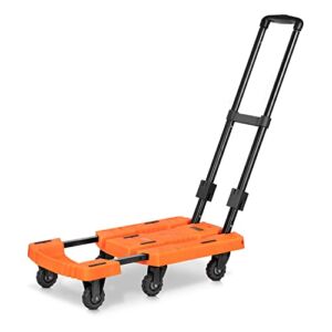 MoNiBloom Collapsible Utility Trolley, 6 Wheels Heavy Duty Foldable Hand Truck w/ Extend Placing Board, 441 lbs Load Capacity, Sturdy Utility Platform Cart for Shopping Transporting, Orange