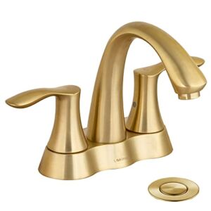 Brushed Gold Bathroom Faucet, Lava Odoro 4 Inch Centerset Bathroom Sink Faucet 3 Hole or 2 Hole, 2 Handle Bathroom Faucet for Sink, Vanity Faucet with Drain Assembly Supply Line, BF423-SG