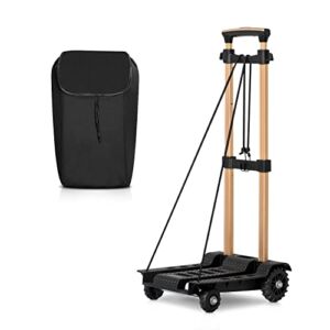 MoNiBloom Shopping Foldable Cart on Wheels Utility Trolley Hand Truck w/Detachable Bag & Elastic Ropes for Groceries Outdoor Luggage Travel Shopping Moving, Black