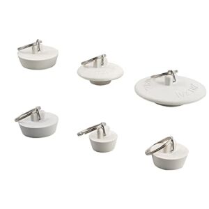 6 Pieces Rubber Drain Stopper Drain Plug, Rubber Sink Stopper Bathtub Drain Stopper, Bath Plugs Sink Plug with Pull Ring for Kitchen Faucets, Drain Cover Kit Bathroom Tub Stopper in 6 Sizes, White