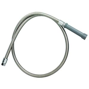 T&S Brass B-0044-H Pre-Rinse Hose, 44″ Flexible Stainless Steel Hose with Heat Resistant Gray Handle , Silver