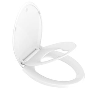 Elongated Toilet Seat with Toddler Seat Built In, Slow Close, Quick Release, Never Loosen, Heavy Duty, White